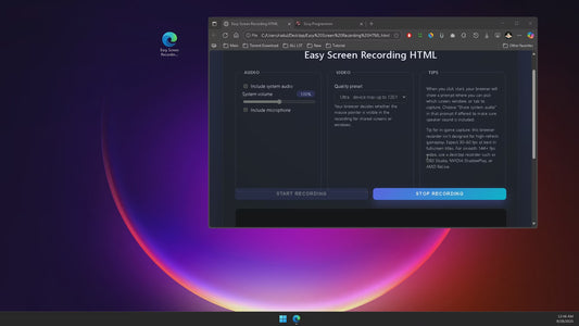 Easy Screen Recording HTML